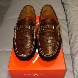 Martin Dingman Crocodile Embossed Brown Loafers